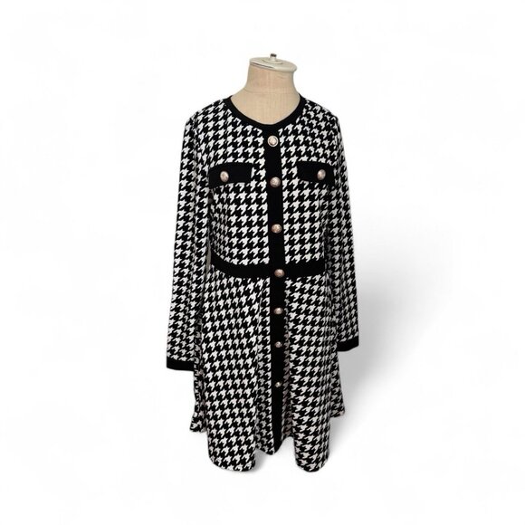 NWT SweatyRocks Geometric Black & White A-Line Pullover Dress Size Medium/Large - Picture 2 of 9